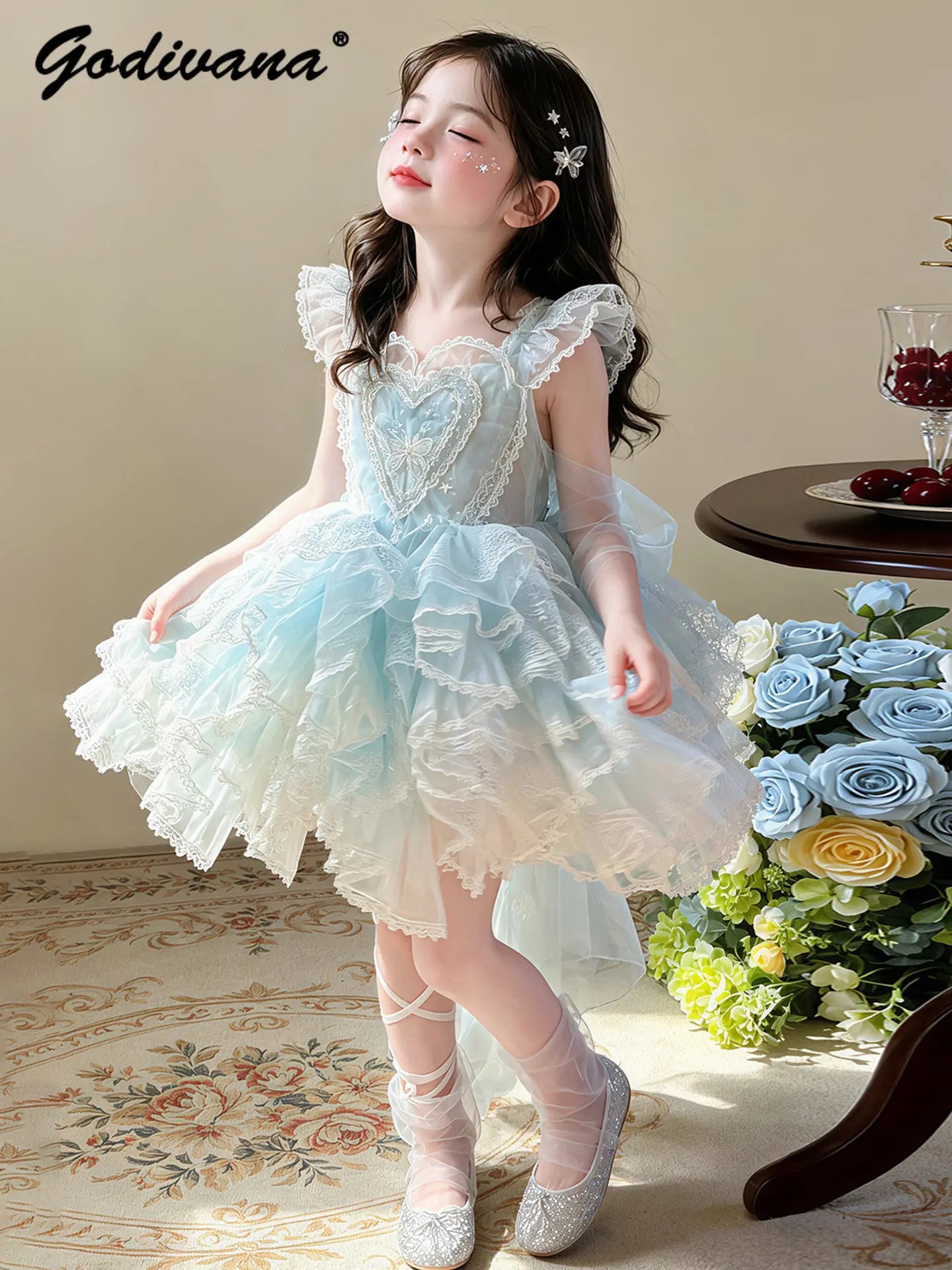 Baby Girls Sweet Sleeveless Lolita Princess Dress New 2026 Summer Childrens Elegant Lace Trim Tulle Bow Train Performance Gown
