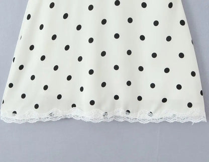 Lace Spliced Polka Dot Halter Dress Women Elegant A-line Mini Sexy Backless Dresses Summer Robe 2025