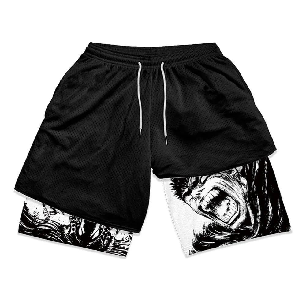 Y2K Summer Men Streetwear Anime Berserk Oversize Active Athletic Gym Short Pants Training Fitness Workout Track Shorts Clothes