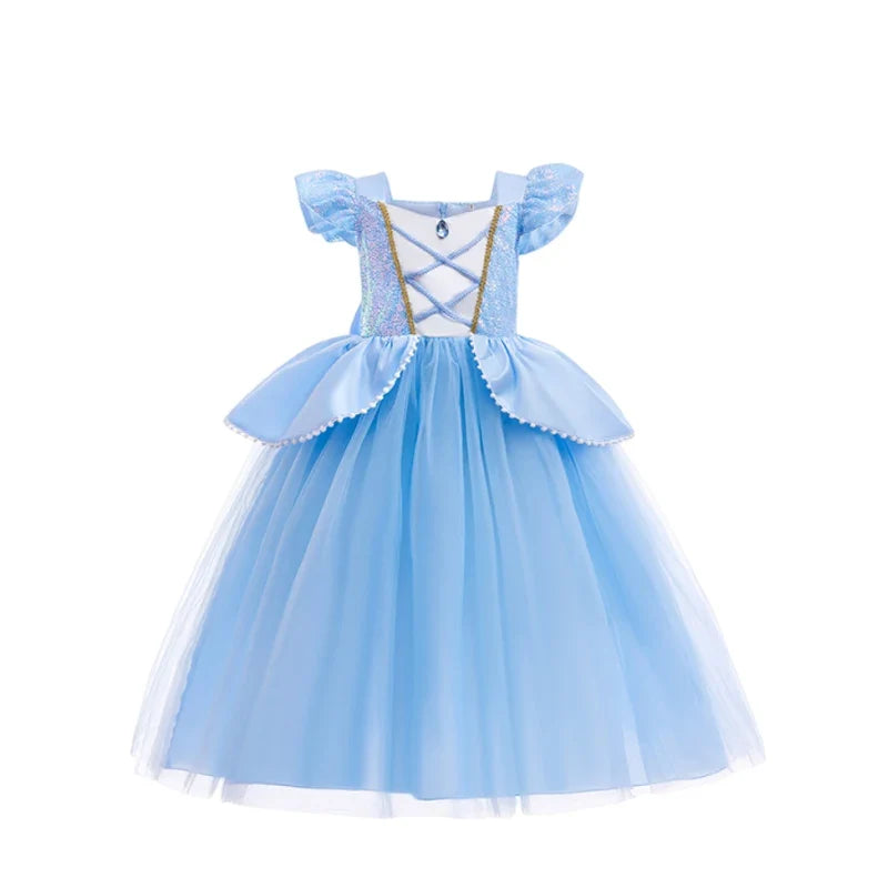 Summer Deluxe Princess Snow White Gown with Cape Girls Fairy Kids Cosplay Costume Toddler Carnival Apparel Halloween Dress up