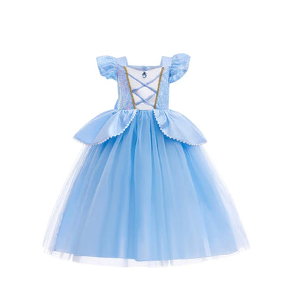 Summer Deluxe Princess Snow White Gown with Cape Girls Fairy Kids Cosplay Costume Toddler Carnival Apparel Halloween Dress up