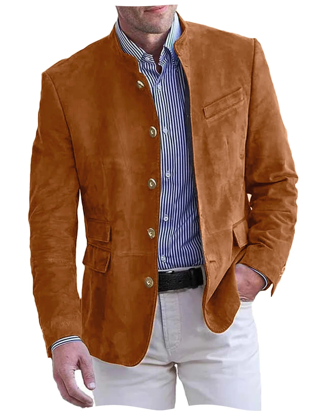 Autumn Winter Men's Casual Blazer Fashion Single-Breasted Snowflake Fleece Jacket Solid Color Daily Work Business Party Coats
