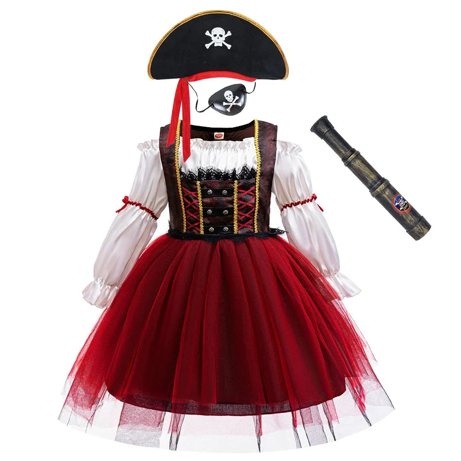 Halloween Girl Pirate Dress Pirates Caribbean Role Playing Costume Children Princess Dress Pirate Captain Performance Costume