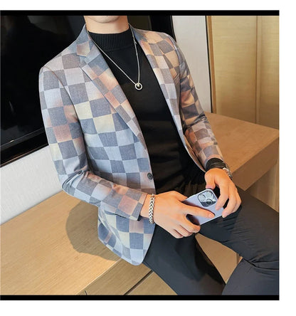 British Style Luxury Plaid Suit Jacket 2025 Spring New Men High-end Business Slim Blazers Groom Wedding Social Party Dress Coats