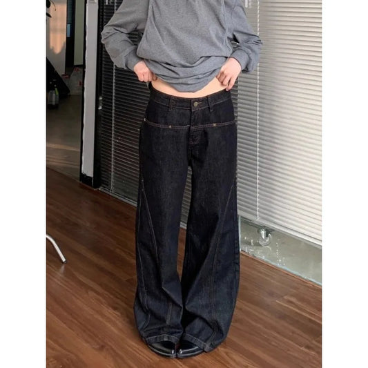 Y2K Baggy Denim Trouser Washed Vintage High Waist Solid Casual Minimalist Pants Grunge Oversized Street Retro Jeans