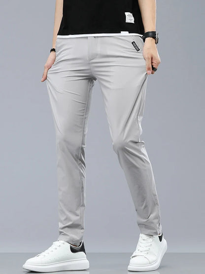 Ice Silk Cool Summer Casual Pants for Men Slim Fashion Stretch Business Korean Trousers Brand Clothing Luxury Men's Pants