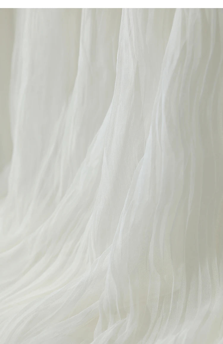 Long Skirt 2026 Spring New Casual Vacation Waist Pleated Mesh Long Skirt Women Loose Solid Versatile Woman Clothes 12621001