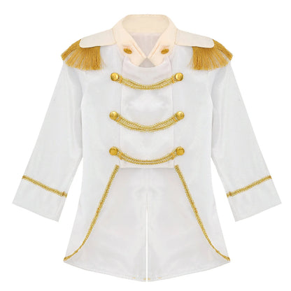 Little Boys Prince Cosplay Costume Long Sleeve Gold Fringe Braiding Velvet Tuxedo Tailcoat Royal Court Cosplay Jacket Dress Up