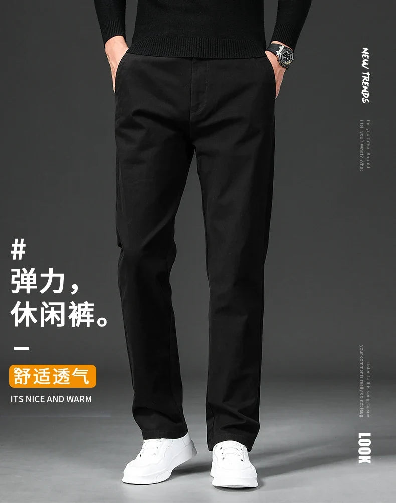 New in Spring Casual Pants Men Straight Fit Cotton Stretch Chino Trouser Male Formal Work Business Dress Khaki Fashion Regular