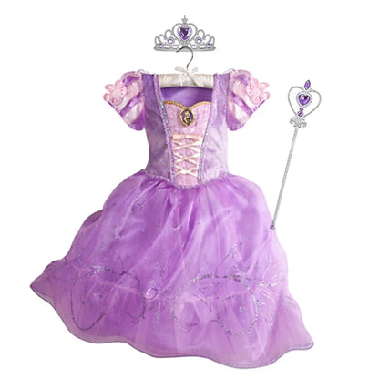 Disney Cinderella Cosplay Costume Kids Clothes for Girls Sequins Princess Dress with Floral Bow Birthday Party Ball Gown