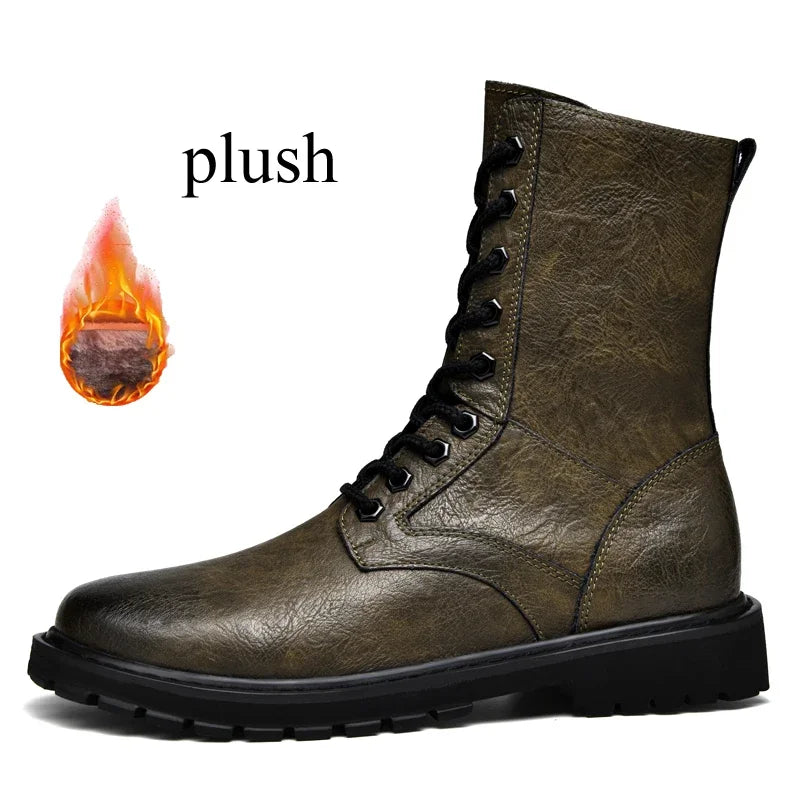 Plus Big Size 49 50 51 52 Winter Mens High Top Leather Boots Combat Tactical Shoes Hunting Khaki Black Retro Sales Discounts