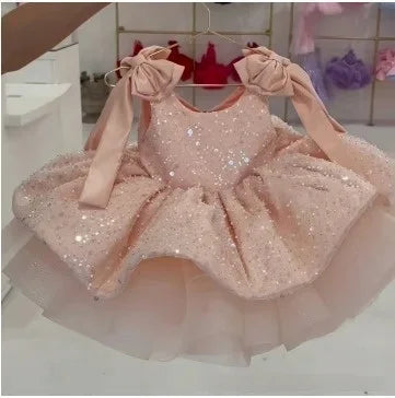 Sparkly Flower Girl Dress, Big Bow & Heart Tulle Ballet Skirt, Princess Gown for Wedding, Birthday Party, First Communion & Ball