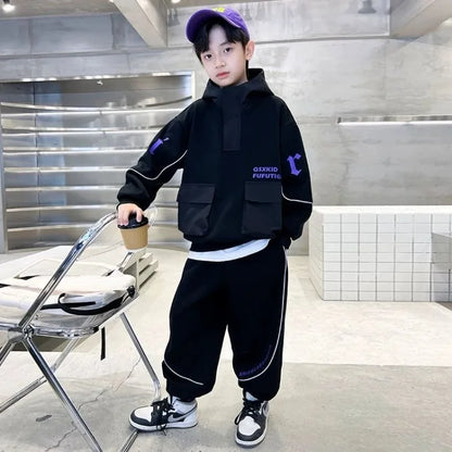 2025 Boys' Long Sleeve Spring Autumn Two-Piece Hoodie Set Trendy Cool Stylish M-L Size
