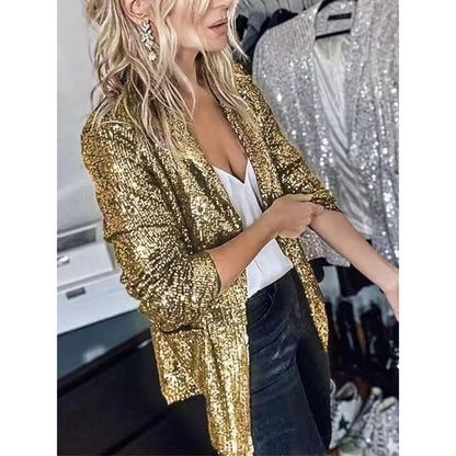 New Women's Trendy Sequined Jacket Long-sleeved Fashion Nightclub Cardigan High Street Casual Bar Performance Blazer