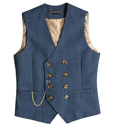 Men Suit Gray Vintage Double Breasted Blend Waistcoat For Wedding Groomsmen Banquet Men Coat