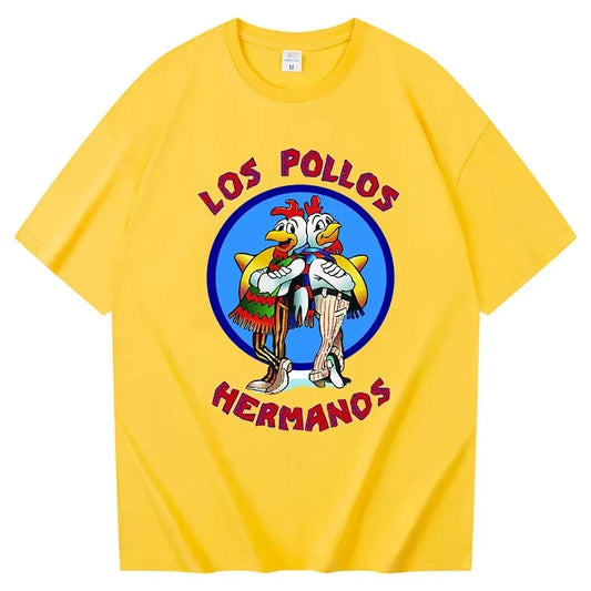 Men's Los Pollos Hermanos T-shirt 100% Cotton Breaking Bad LOS POLLOS Chicken Brothers Printed Yellow Funny Tshirt Male Shirts