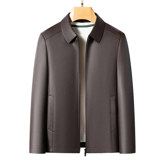 Men's Fashion Casual Large-Sized Goatskin Leather Jacket Lapel Coat High-End Spring Autumn 2025