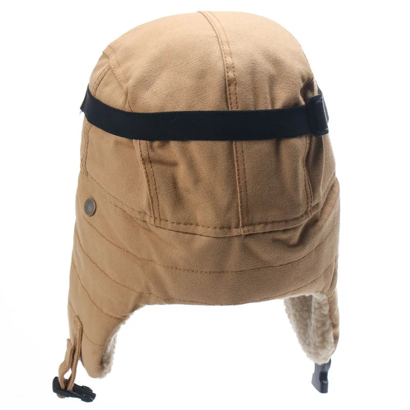 Army Military Ushanka Men&Women Windproof Winter Bomber Hats with Goggles Warm Lamb Wool Pilot Earflap Thermal Snow Cap