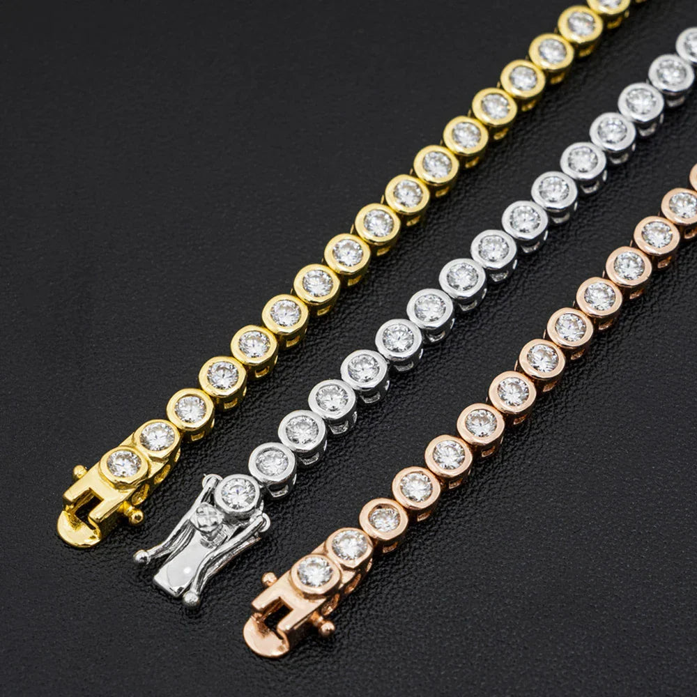 GRA Certified 2mm Moissanite Tennis Bracelet for Women Man 925 Sterling Silver Plated 18k Gold Round Bubble Diamond Bracelets