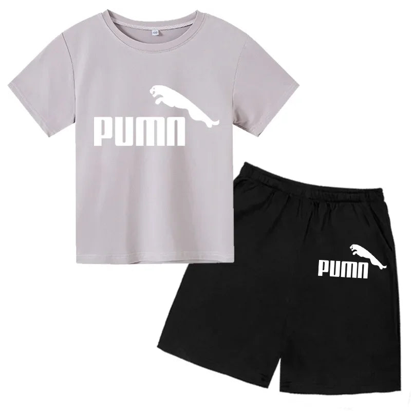 3-12Y Kids Summer Casual Letter Print 2-Piece Set Soft T-Shirt & Pants Suits for Boys & Girls