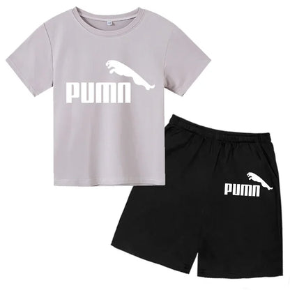 3-12Y Kids Summer Casual Letter Print 2-Piece Set Soft T-Shirt & Pants Suits for Boys & Girls
