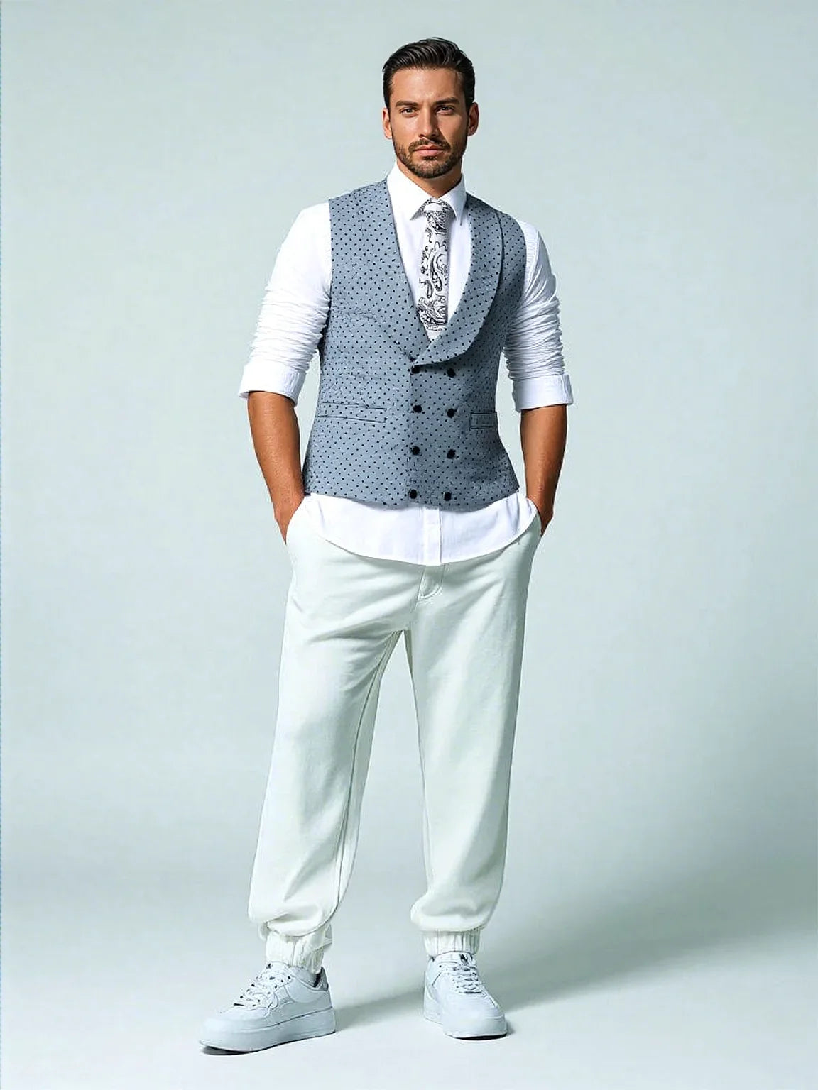 Men's Suit Formal Neck Square wave point leisure  Casual Waistcoat Formal Business Grey Navy Vest Groomman For Wedding Evening