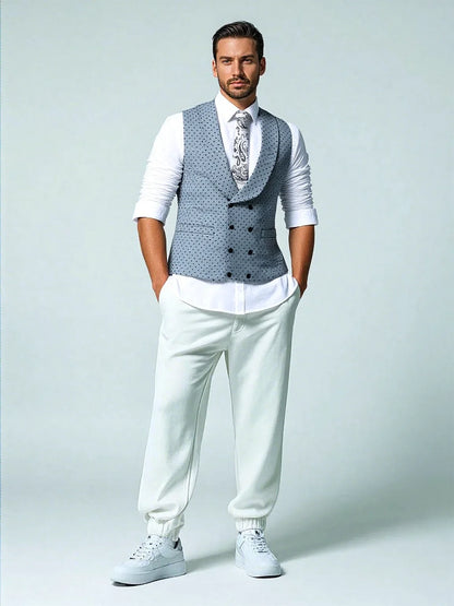 Men's Suit Formal Neck Square wave point leisure  Casual Waistcoat Formal Business Grey Navy Vest Groomman For Wedding Evening