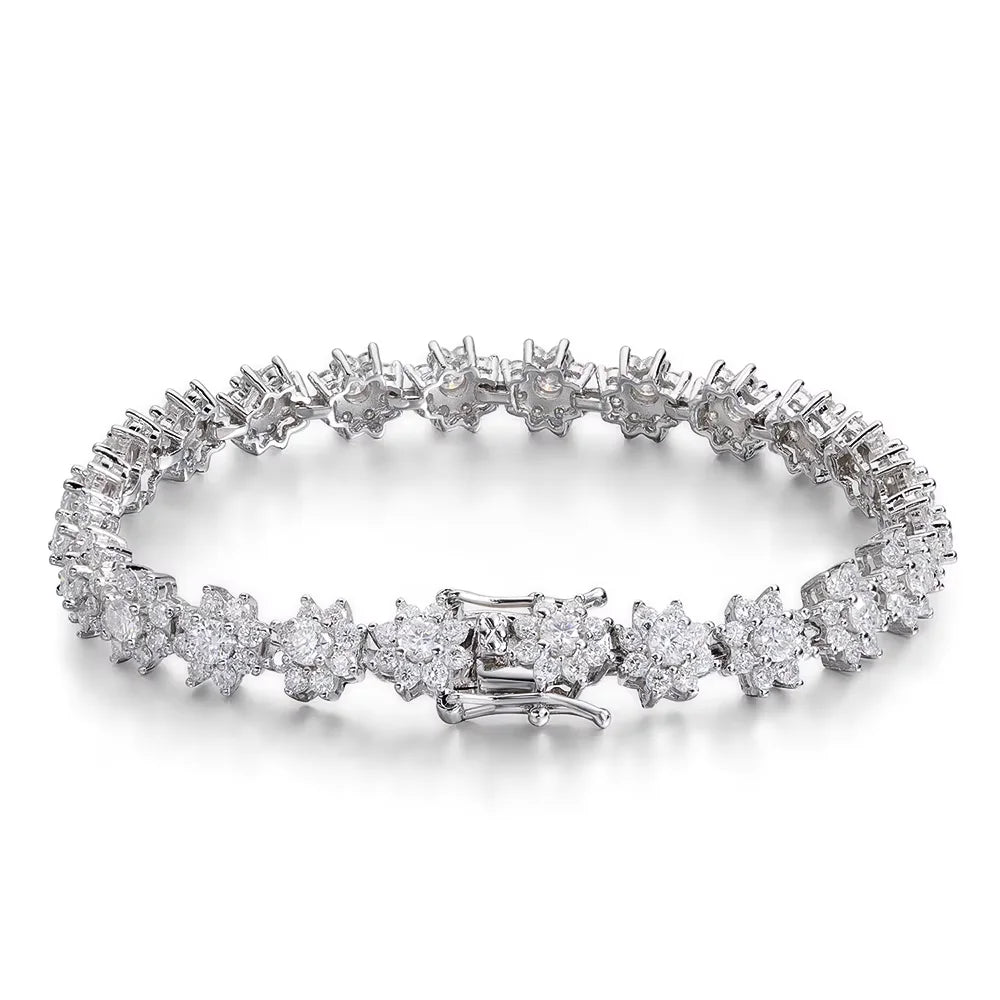 Flower Moissanite Tennis Bracelet Wedding Jewelry 925 Sterling Silver Plated 18k White Gold GRA Bracelets for Women Man