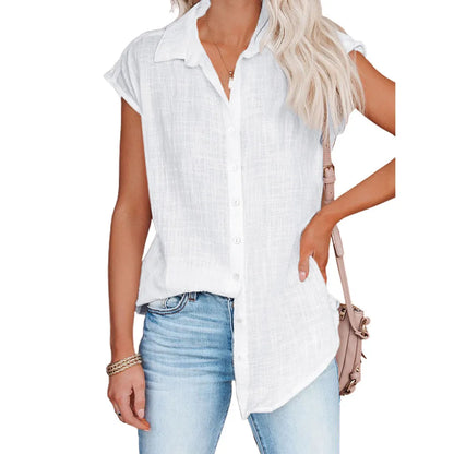 Summer Solid Cotton Linen Shirt Women's Clothing Casual Short Sleeve Tops Tee Ladies T-Shirts Blusas Thin Loose T Shirt Woman