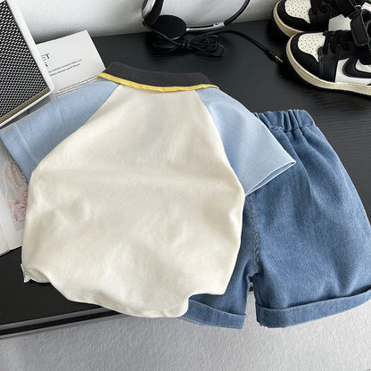 New Baby Boys Clothes Suits Summer Children 3D Cartoon Car Polo Shirt+ Denim Shorts 2Pcs/Set Infant Fashion Toddler Tracksuits