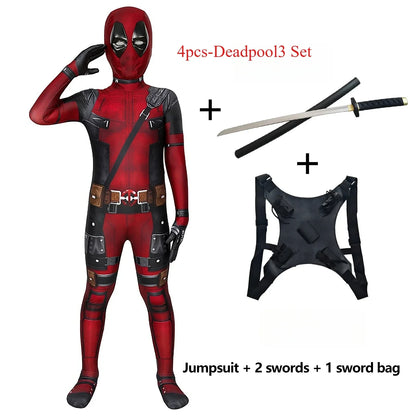 Cosplay Deadpool Costume Kids High Quality Spider-Man Child Halloween Cosplay Costume Deadpool Sword Set Adult Bodysuit Costume