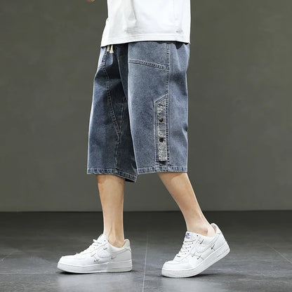 Korean Style Summer Men's Black Wide Leg Denim Shorts New Fashion Casual Baggy Short Jeans Male Plus Size 6XL 8XL YBR602