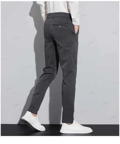 High Quality Brand Clothing Autumn Stripe Suit Pants Men Fashion Business Solid Color Office Slim Long Casual Trousers Male 28-3