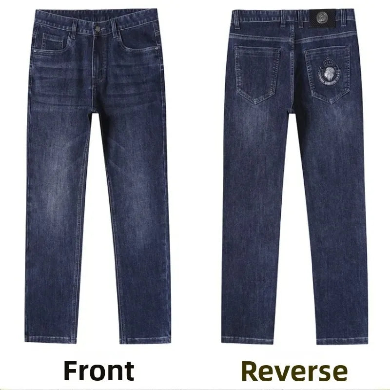 2026 Four Seasons Fashion Brand Straight Leg Jeans Men Business Casual Loose Stretch Long Pants Trousers