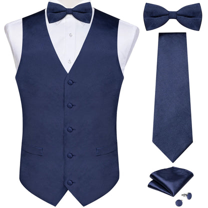Black Satin Solid Suit Vest with Tie and Pre-tied Bow Tie Set Purple Blue Sage Green Wedding Party Men's Waistcoat DiBanGu