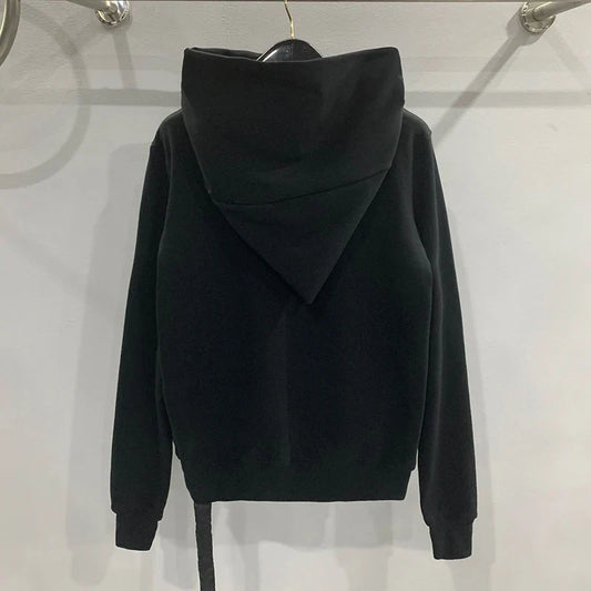 Autumn Zipper Design Black Hoodies Men's Women's Sportswear Jacket American Rock Hip Hop Street Wear Elastic Knitted Coats