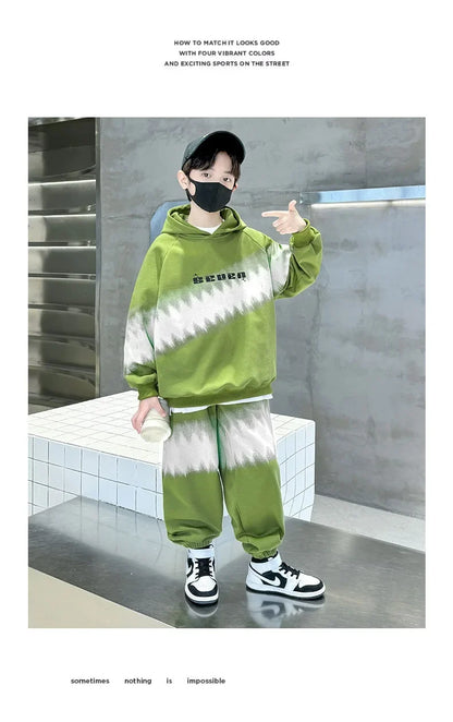 Spring Autumn Boys Contrast Tie Dye Workout Sweatshirt+Sweatpant Sets School Kids 2PCS Tracksuit Children Jogging Outfits 5-16Yr