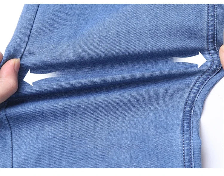 New Ice Silk Thin Denim Jeans for Men Blue Straight Stretch Cotton Denim Pant Business Casual Lightweight Trousers Spring Summer