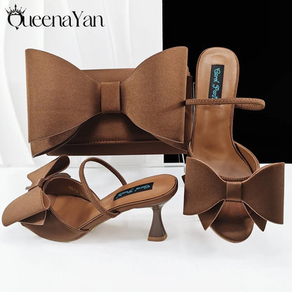 2025 Fashion Newest Arrival Lilac Pointed Toe Women Heel Shoes Matching Bag Set for Ladies Wedding Party Pump