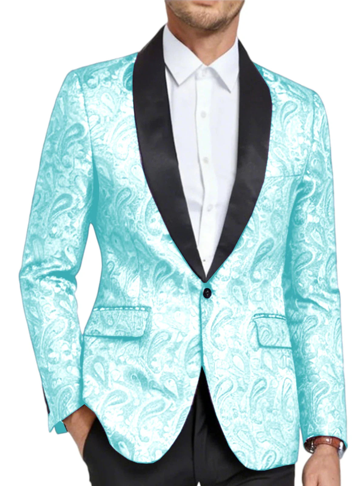 Men's Shiny Paisley Jacquard Tuxedo Blazer Slim Fit Shawl Lapel One Button Formal Prom Jacket for Wedding Groom Party