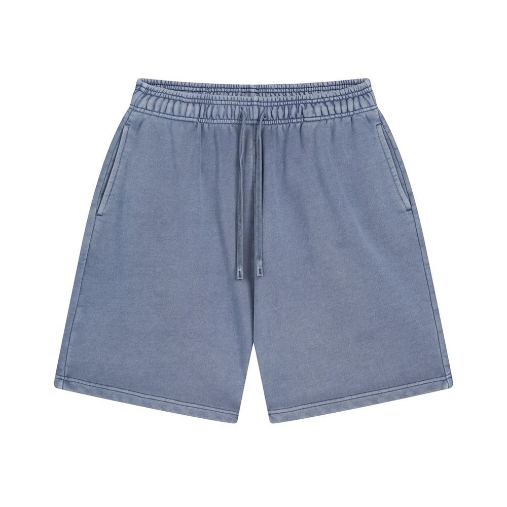 Fashion Summer Men 420gsm Washed Cotton Shorts Retro Unisex High Street Terry Knee Length Short Pants Streetwears HY0845