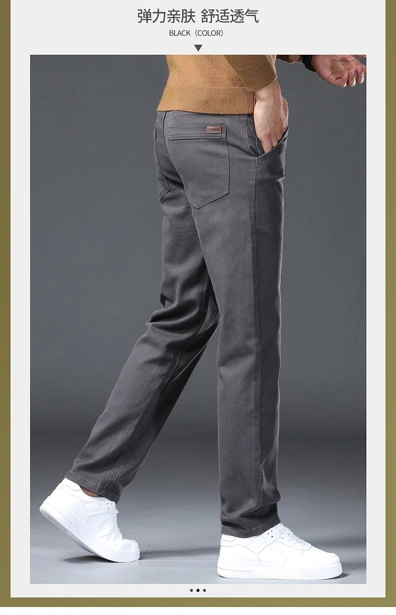 Classic Style 3 Colors Autumn Men's Slim Brown Jeans High Quality Business Casual High Stretch Denim Pants Male Brand Trousers