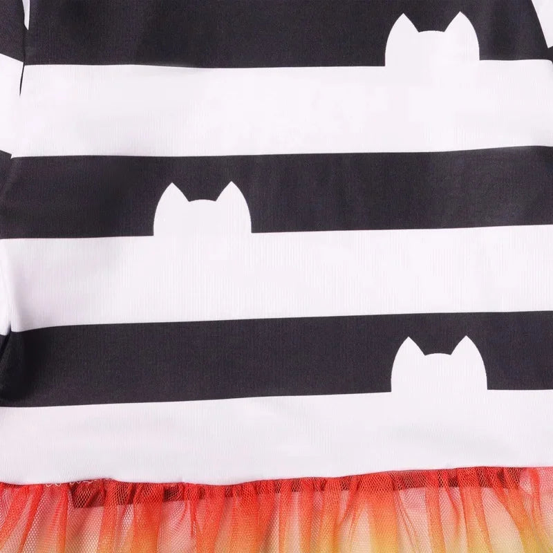 Girls Rainbow Striped Halloween Costume Cat Cosplay 2Pcs Sets For Children Summer Clothing Birthday Gifts Suit