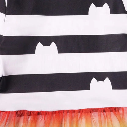 Girls Rainbow Striped Halloween Costume Cat Cosplay 2Pcs Sets For Children Summer Clothing Birthday Gifts Suit