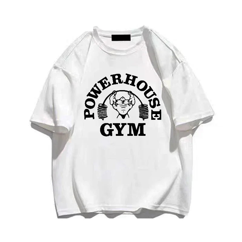 Powerhouse Gym Print T-Shirts Spring Summer Women Daily Casual Loose Cotton Clothing Harajuku Letter Appliques Women Tees