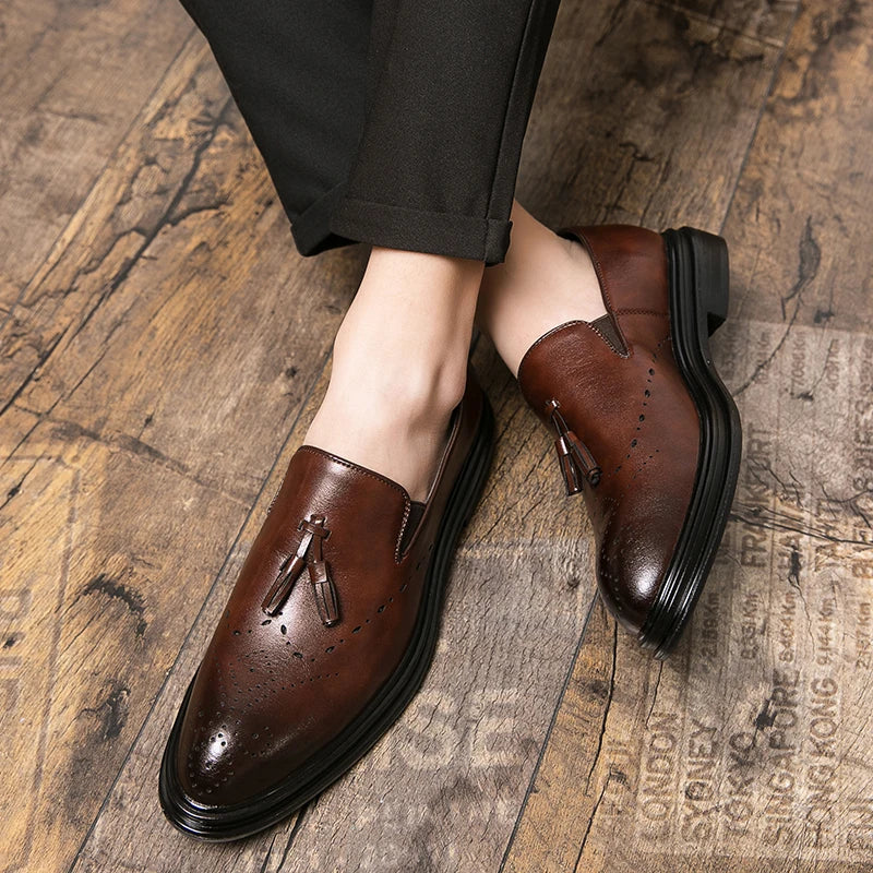 Brand Mens Leather Office Flats Wedding Banquet Luxury Loafers Comfortable Designer Oxfords Business Formal Korean Shoes for Men