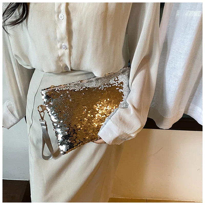 Fashion Women's Sequined Bling Handbag And Purse Small Wedding Party Evening Bag Lady Wristlet Clutch Bag Female Envelope Bag