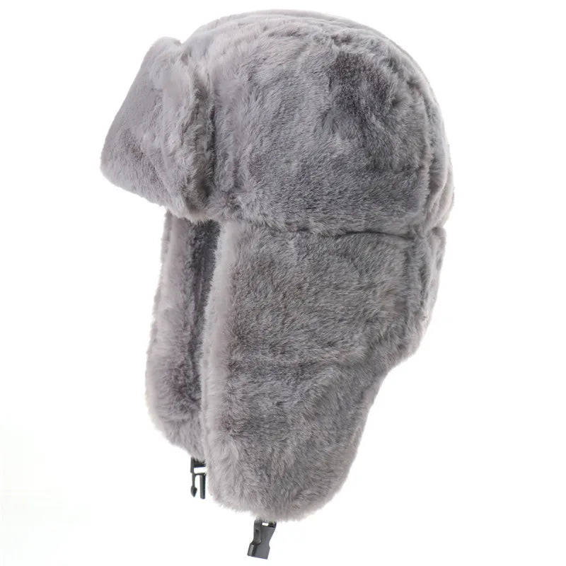 Winter Women Soviet Badge Bomber Hat Warm Faux Rabbit Fur Pilot Ushanka Windproof Thermal Earflap Hats For Men Ski Caps