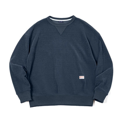 Heavyweight Round Collar Chenille Sweater for Men Spring and Autumn Basic Styles Long-sleeved Pullover Navy Blue T-shirts