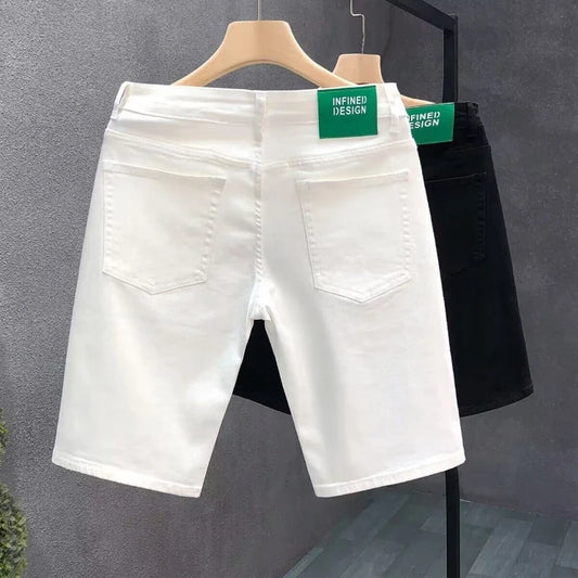 2026 Mens White Denim Shorts Summer Casual Slim Fit Pure Color Five Inch Beach Shorts Simple Stylish Fashion Jeans